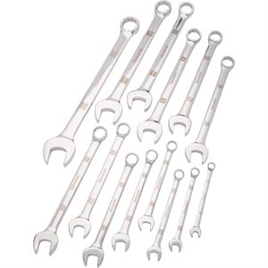 Dynamic Tools 14 Piece SAE Combination Wrench Set, Mirror Chrome Finish, 3 / 8" - 1-1 / 4"